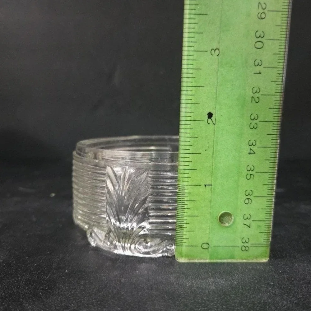 Art Deco Ribbed Glass Powder‎ Dish, Palm Frond Design, Vintage Vanity Decor